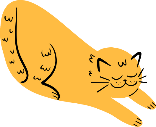 An illustration of a ginger cat contently stretching.